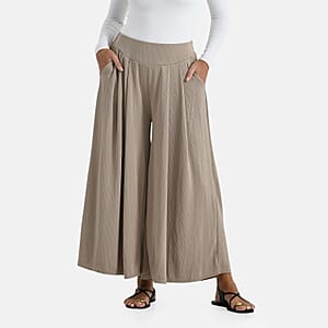 TAMSY Beige Wide Leg Pleated Front Knit Trouser