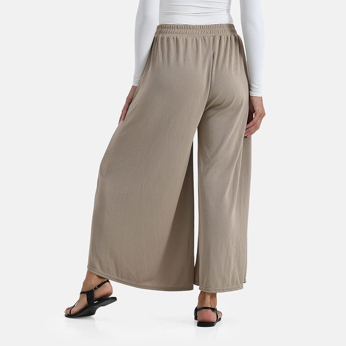 TAMSY Beige Wide Leg Pleated Front Knit Trouser image number 1