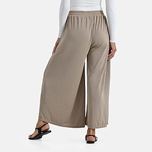 TAMSY Beige Wide Leg Pleated Front Knit Trouser