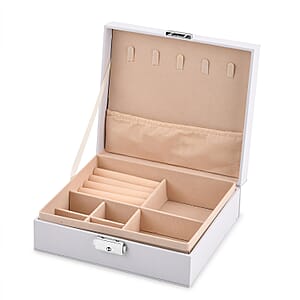 Livmore White Faux Leather Single Layer Jewelry Box