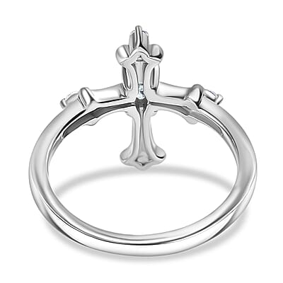 Cambodian Blue Zircon and White Zircon 0.50 ctw Ring in Rhodium Over Sterling Silver (Size 9.0)