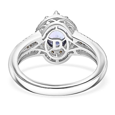 D'Joy Tanzanite, Natural Yellow and White Diamond 1.50 ctw Art Deco Ring in Rhodium Over Sterling Silver (Size 10.0)