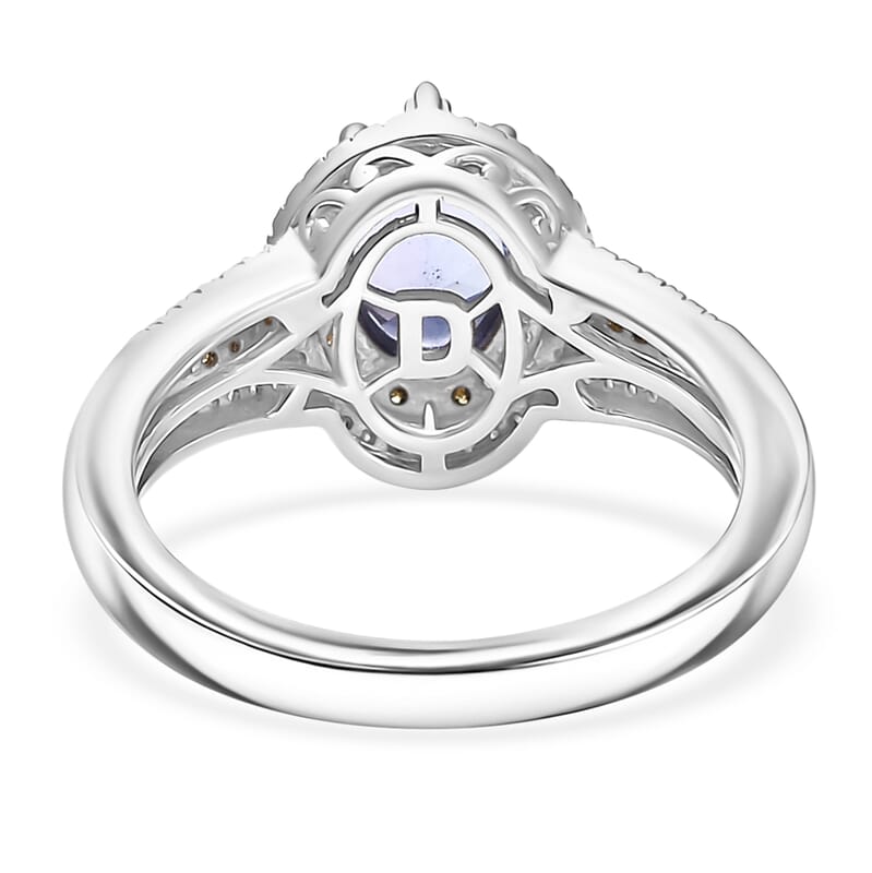 D'Joy Tanzanite, Natural Yellow and White Diamond 1.50 ctw Art Deco Ring in Rhodium Over Sterling Silver (Size 10.0)