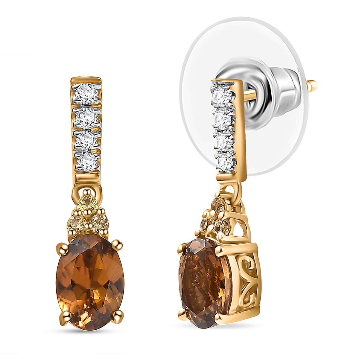 D'Joy AAA Golden Turkizite and Multi Gemstone 2.00 ctw Stud Earrings in 18K Vermeil Yellow Gold Over Sterling Silver  image number 0