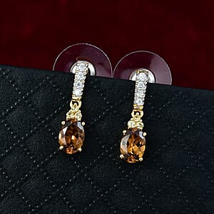 D'Joy AAA Golden Turkizite and Multi Gemstone 2.00 ctw Crown of Flames Earrings in 18K Vermeil Yellow Gold Over Sterling Silver 