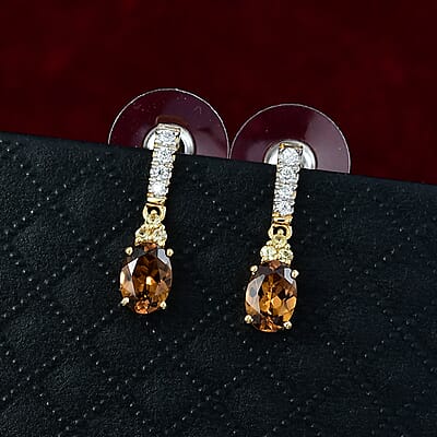 D'Joy AAA Golden Turkizite and Multi Gemstone 2.00 ctw Crown of Flames Earrings in 18K Vermeil Yellow Gold Over Sterling Silver 
