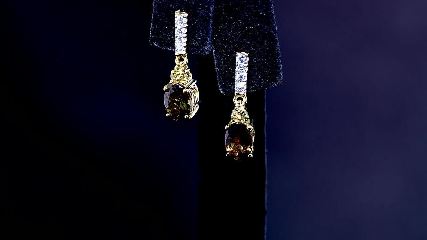 D'Joy AAA Golden Turkizite and Multi Gemstone 2.00 ctw Crown of Flames Earrings in 18K Vermeil Yellow Gold Over Sterling Silver