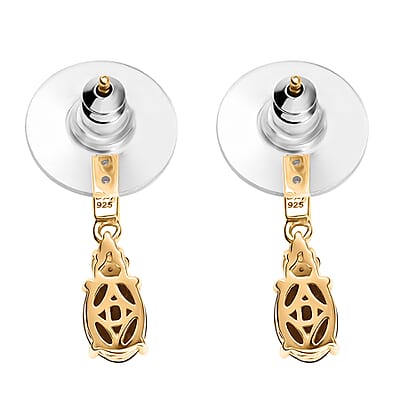 D'Joy AAA Golden Turkizite and Multi Gemstone 2.00 ctw Crown of Flames Earrings in 18K Vermeil Yellow Gold Over Sterling Silver 