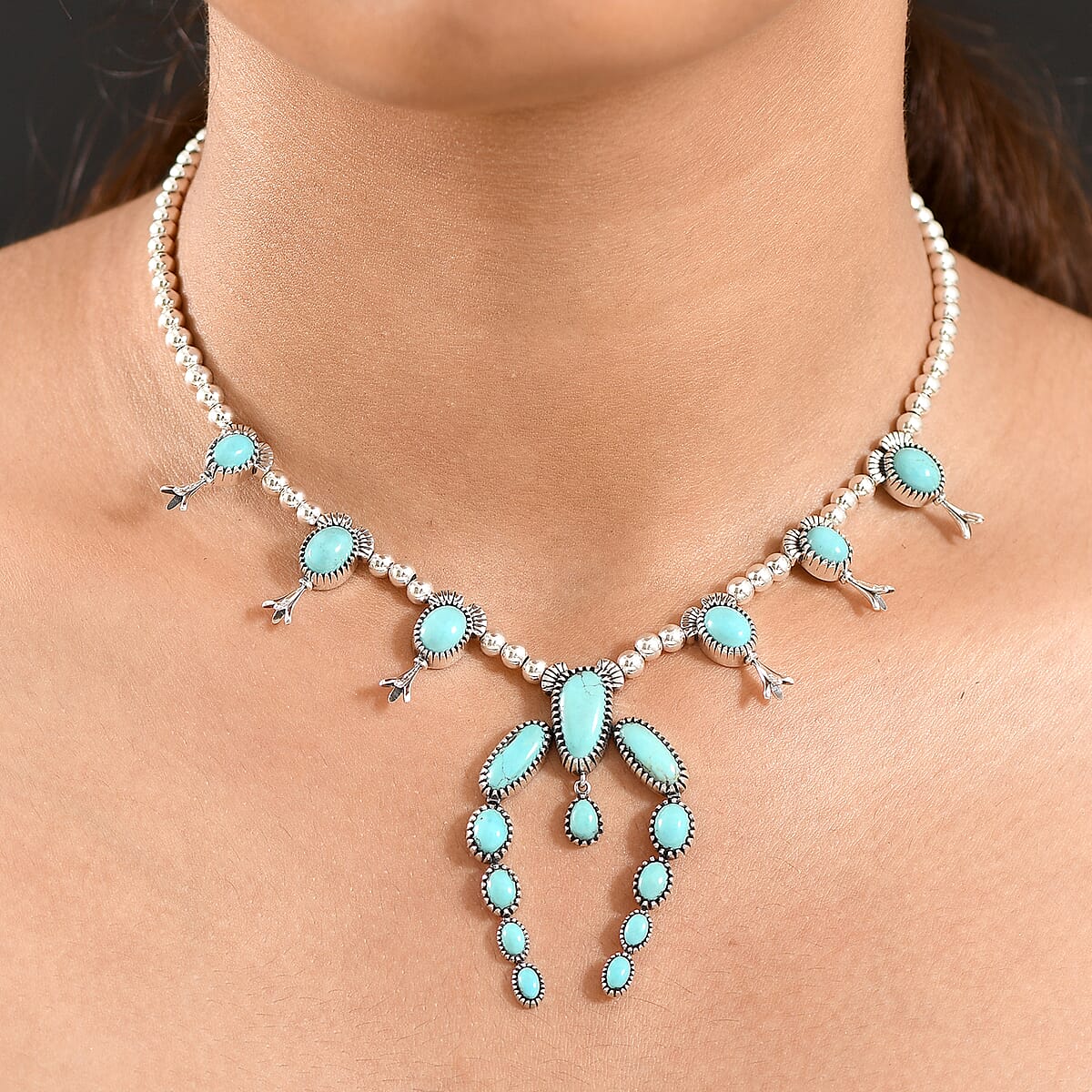 D'Joy Artisan Crafted Tahoe Nevada Turquoise 15.70 ctw Necklace in Sterling Silver 18 Inches image number 2