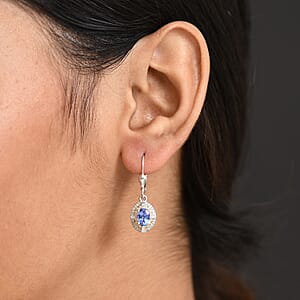 D'Joy Tanzanite, Natural Yellow and White Diamond 1.90 ctw Art Deco Earrings in Rhodium Over Sterling Silver