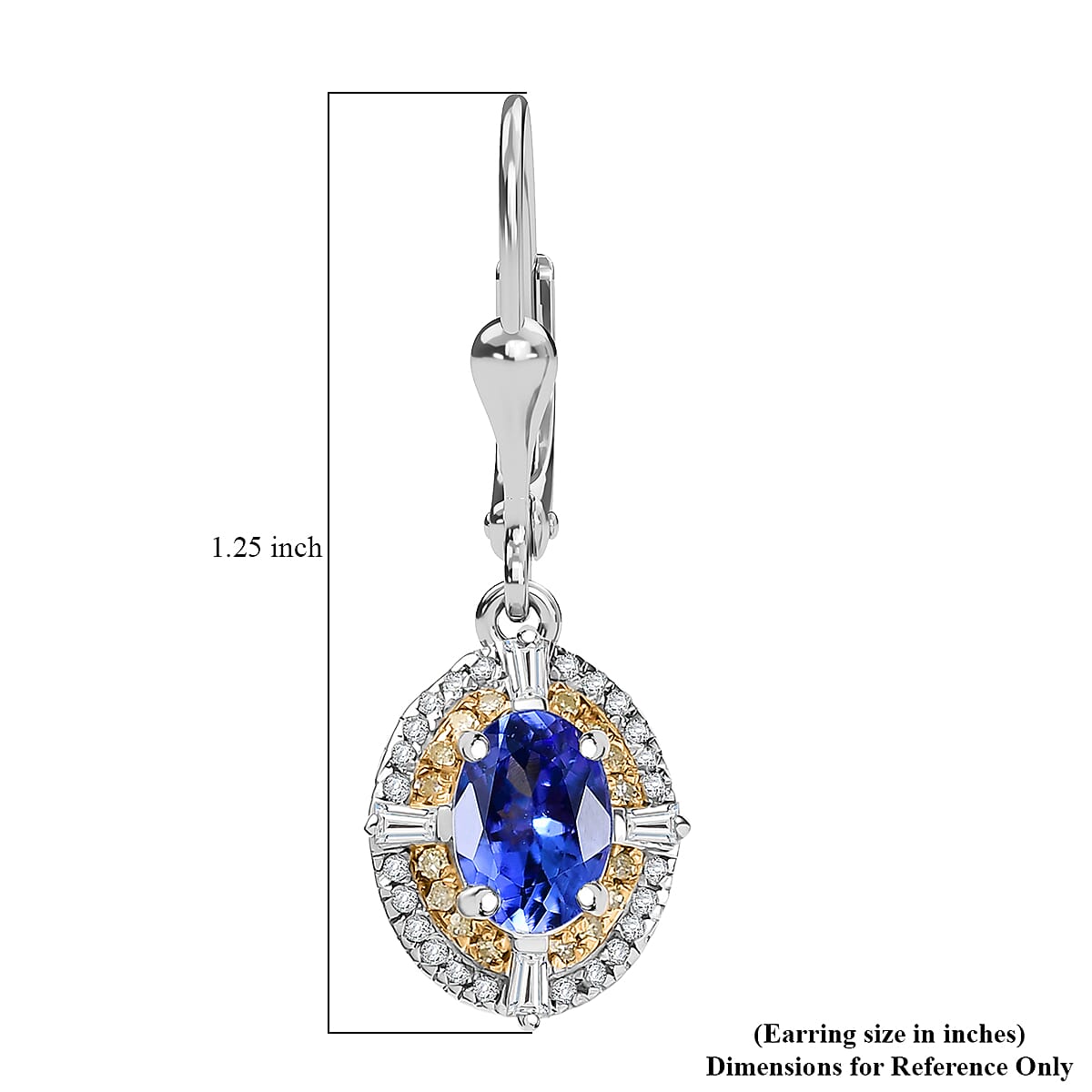 D'Joy Tanzanite, Natural Yellow and White Diamond 1.90 ctw Art Deco Earrings in Rhodium Over Sterling Silver image number 5