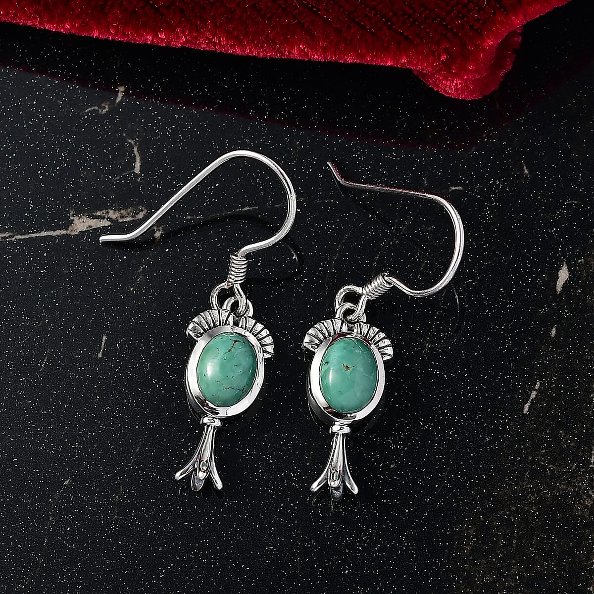 D'Joy Artisan Crafted Tahoe Naveda Turquoise 2.70 ctw Earrings in Sterling Silver  image number 1