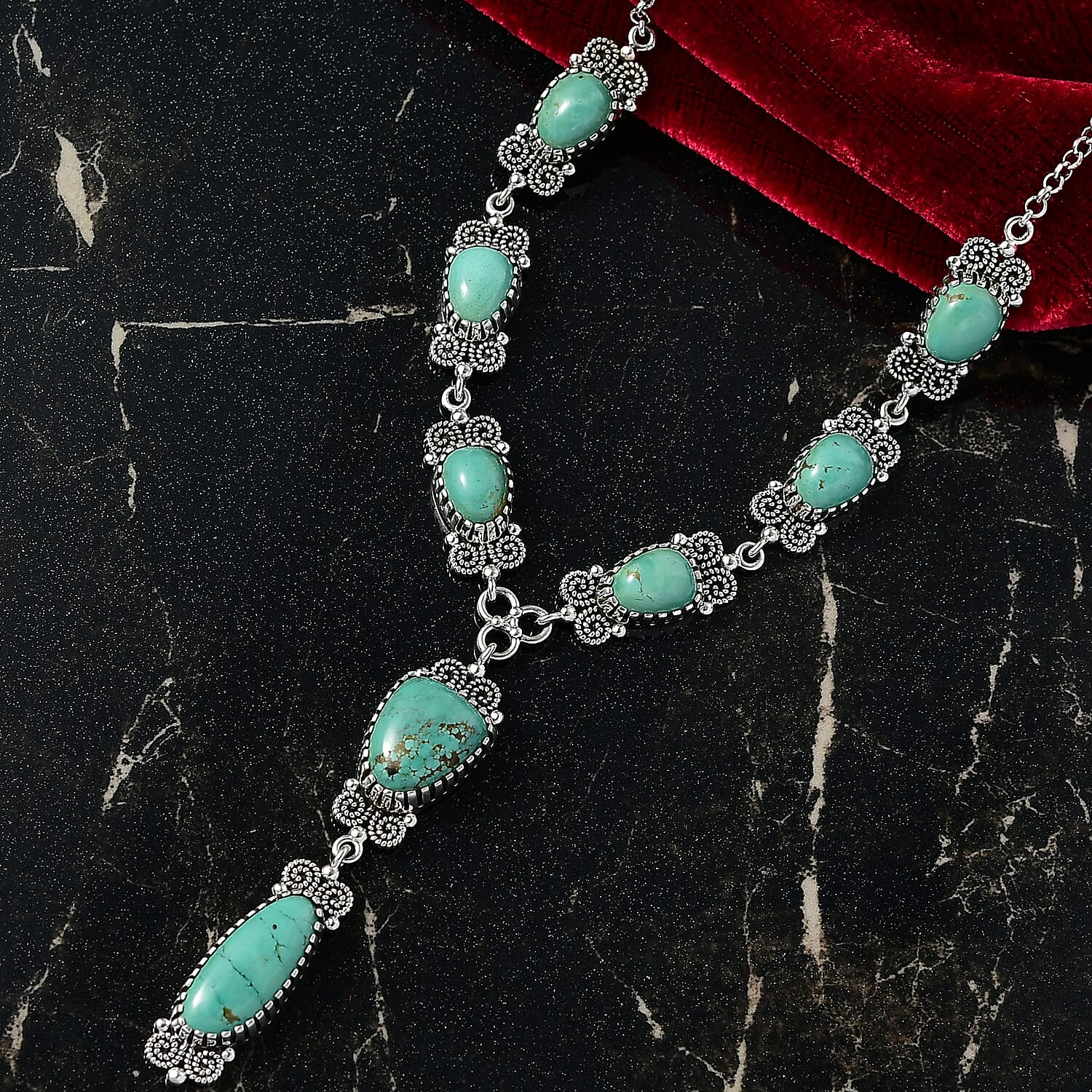 D'Joy Artisan Crafted Tahoe Nevada Turquoise 27.50 ctw Necklace 18 Inches in Sterling Silver
