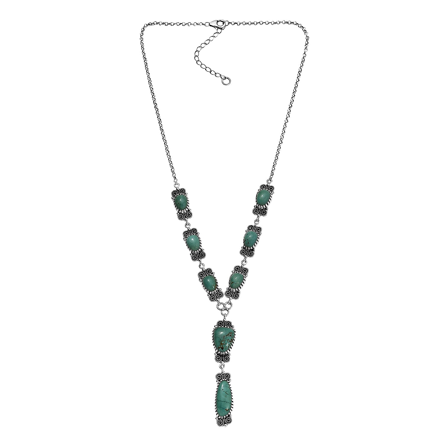 D'Joy Artisan Crafted Tahoe Nevada Turquoise 27.50 ctw Necklace 18 Inches in Sterling Silver