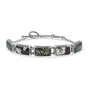D'Joy Artisan Crafted Tahoe Naveda Turquoise, White Buffalo and Blue Moon Turquoise 20.40 ctw Bracelet in Sterling Silver (7.25 In)