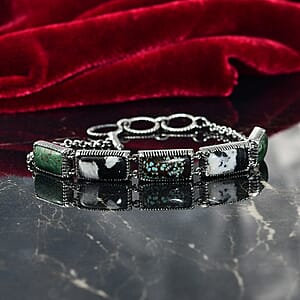 D'Joy Artisan Crafted Tahoe Nevada Turquoise, White Buffalo and Blue Moon Turquoise 20.40 ctw Bracelet in Sterling Silver (7.25 In)