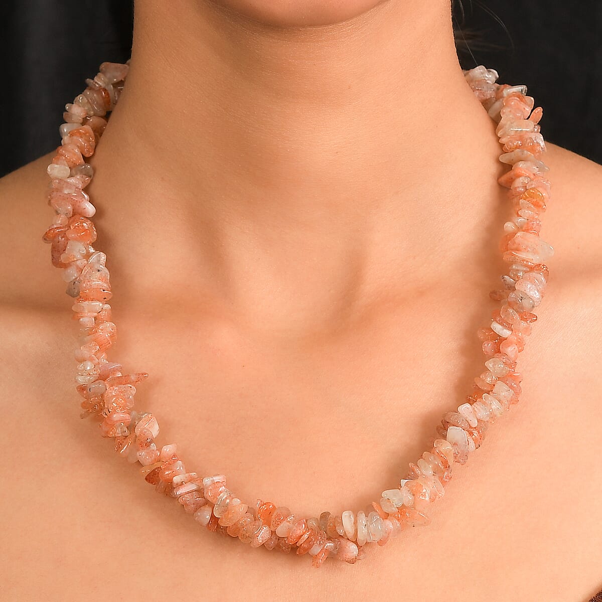 EverTrue Sunstone 410.00 ctw Chips Necklace in Platinum Bond 20 Inches image number 2