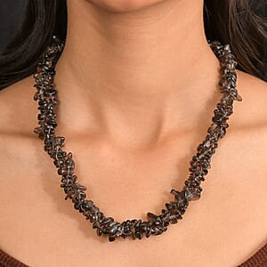 EverTrue Brazilian Smoky Quartz 375.00 ctw Chips Necklace in Platinum Bond 20 Inches