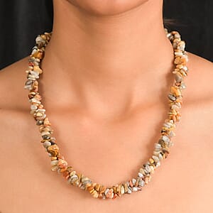 EverTrue Crazy Lace Agate 370.00 ctw Chips Necklace in Platinum Bond 20 Inches