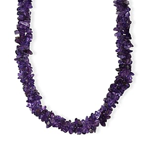 EverTrue African Amethyst 310.00 ctw Chips Necklace in Platinum Bond 20 Inches