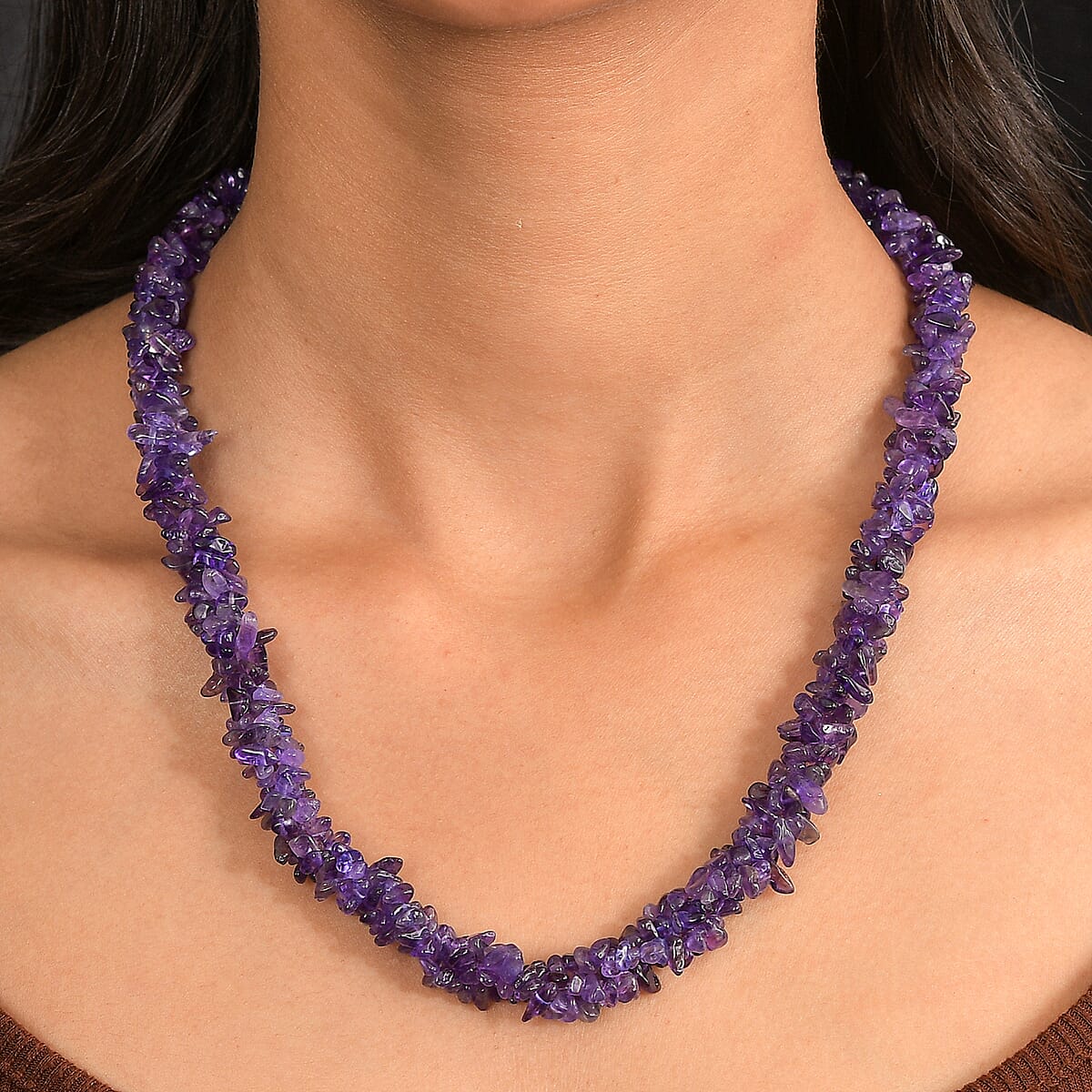 EverTrue African Amethyst 310.00 ctw Chips Necklace in Platinum Bond 20 Inches image number 2
