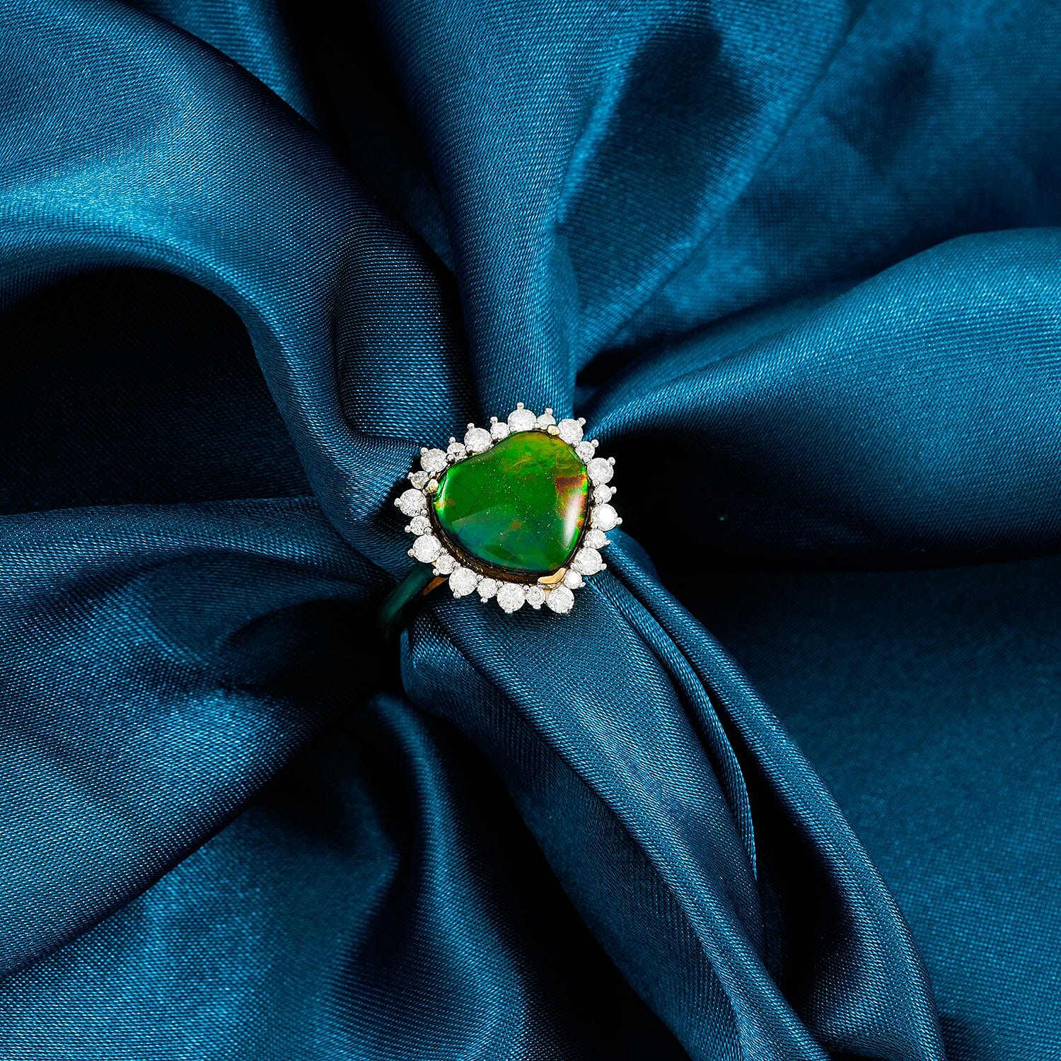 D'Joy Canadian Ammolite, Moissanite Ring in 18K Vermeil YG Over Sterling Silver (Size 10.0) 0.60 ctw