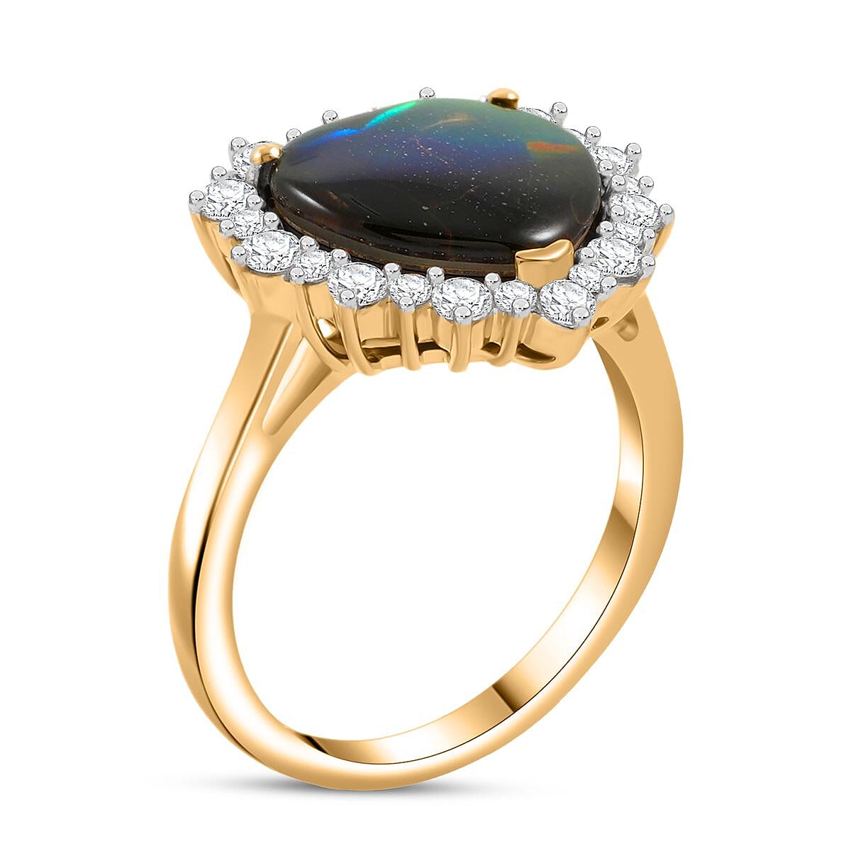 D'Joy Canadian Ammolite, Moissanite Ring in 18K Vermeil YG Over Sterling Silver (Size 10.0) 0.60 ctw