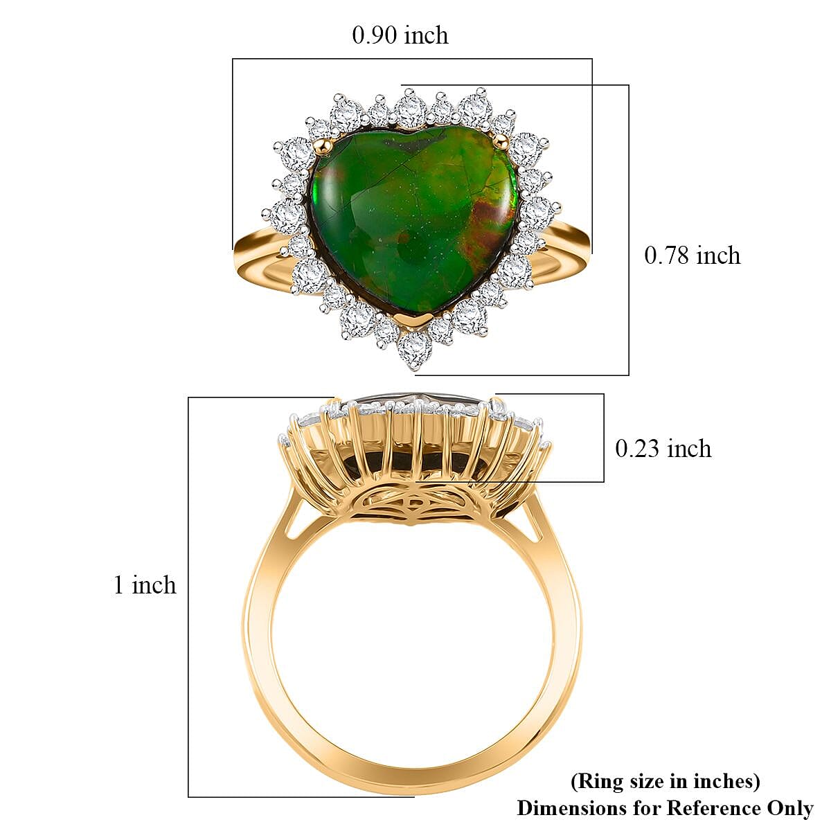 D'Joy Canadian Ammolite, Moissanite Ring in 18K Vermeil YG Over Sterling Silver (Size 10.0) 0.60 ctw