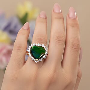 D'Joy Canadian Ammolite, Moissanite Ring in 18K Vermeil YG Over Sterling Silver (Size 6.0) 0.60 ctw