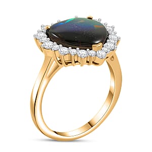 D'Joy Canadian Ammolite, Moissanite Ring in 18K Vermeil YG Over Sterling Silver (Size 6.0) 0.60 ctw