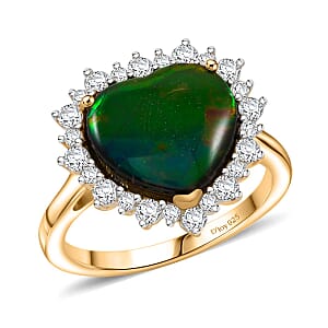 D'Joy Canadian Ammolite and Moissanite 0.60 ctw Ring in 18K Vermeil Yellow Gold Over Sterling Silver (Size 7.0)