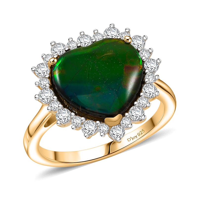 D'Joy Canadian Ammolite and Moissanite 0.60 ctw Ring in 18K Vermeil Yellow Gold Over Sterling Silver (Size 7.0)