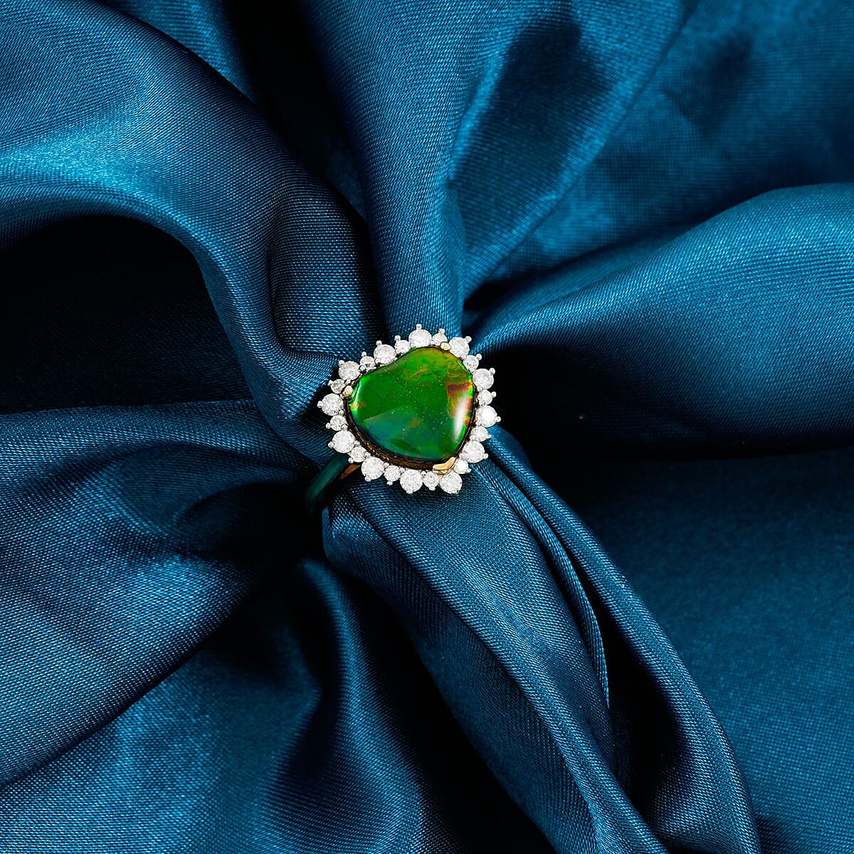 D'Joy Canadian Ammolite, Moissanite Ring in 18K Vermeil YG Over Sterling Silver (Size 8.0) 0.60 ctw image number 1