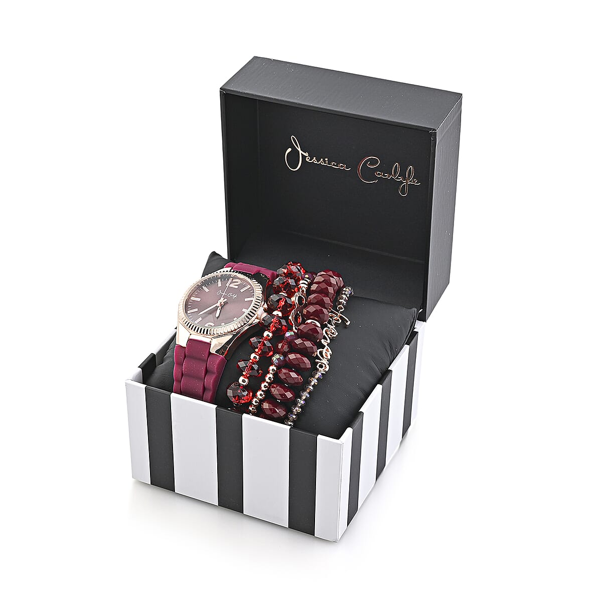 Women's Matte Burgundy Silicone Strap 35mm Analog Watch & Coordinating, Stackable Bracelet Set image number 0