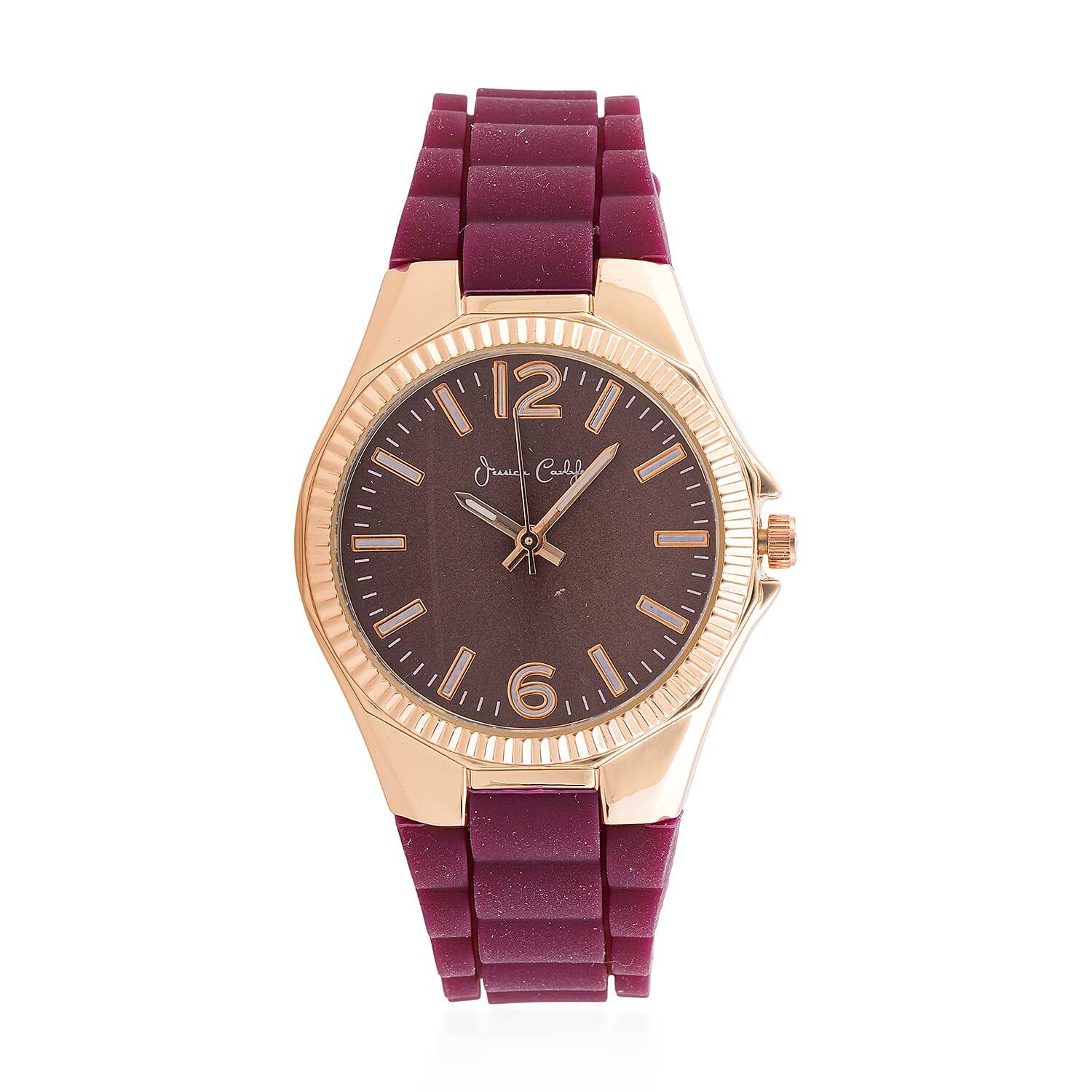 Jessica Carlyle Women's Matte Burgundy Silicone Strap 35mm Analog Watch & Coordinating, Stackable Bracelet Set