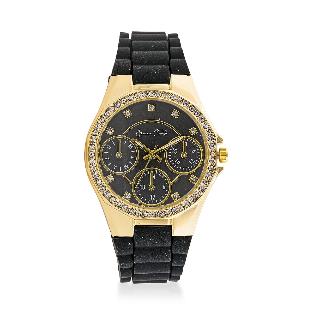 Women's Black Silicone Strap 35mm Analog Watch & Coordinating, Stackable Bracelet Set image number 1