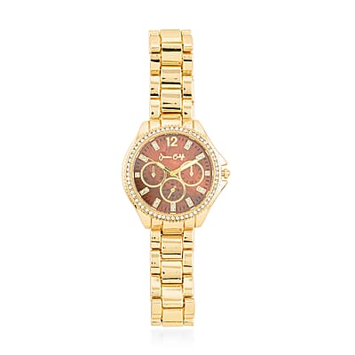 Jessica Carlyle Women's Shiny Gold Tone Metal Alloy Bracelet 34mm Analog Watch & Coordinating, Stackable Bracelet Set