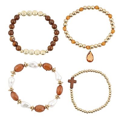 Jessica Carlyle Women's Shiny Gold Tone Metal Alloy Bracelet 34mm Analog Watch & Coordinating, Stackable Bracelet Set