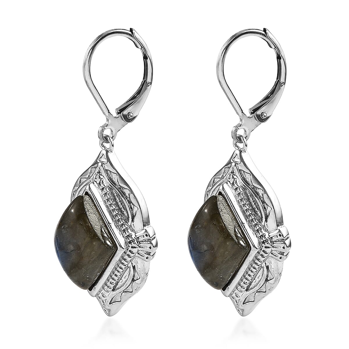 EverTrue Malagasy Labradorite 8.25 ctw Lever Back Earrings in Stainless Steel image number 3