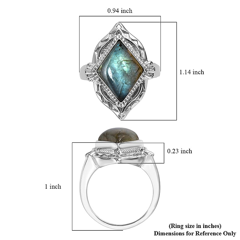 EverTrue Malagasy Labradorite Solitaire Ring in Stainless Steel 6.50 ctw (Size 10.0)