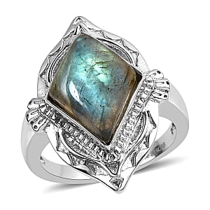EverTrue Malagasy Labradorite Solitaire Ring in Stainless Steel 6.50 ctw (Size 5.0)