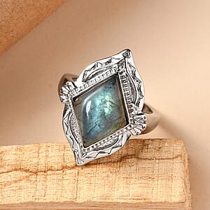 EverTrue Malagasy Labradorite Solitaire Ring in Stainless Steel 6.50 ctw (Size 5.0)