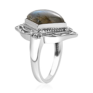 EverTrue Malagasy Labradorite Solitaire Ring in Stainless Steel 6.50 ctw (Size 8.0)