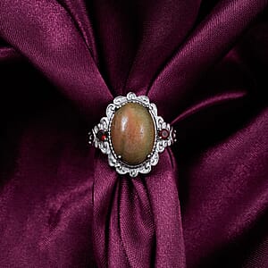 EverTrue Venus Jasper, Mozambique Garnet Ring in Stainless Steel 6.00 ctw (Size 10.0)