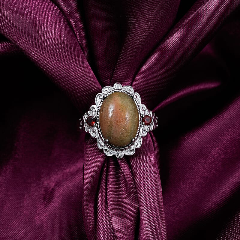 EverTrue Venus Jasper, Mozambique Garnet Ring in Stainless Steel 6.00 ctw (Size 10.0)