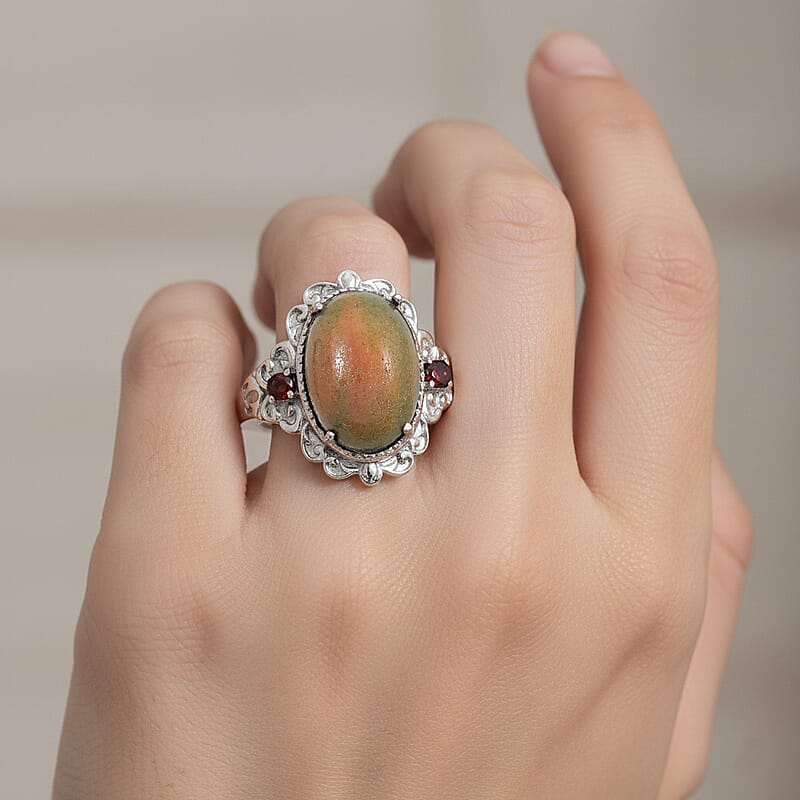 EverTrue Venus Jasper, Mozambique Garnet Ring in Stainless Steel 6.00 ctw (Size 10.0)