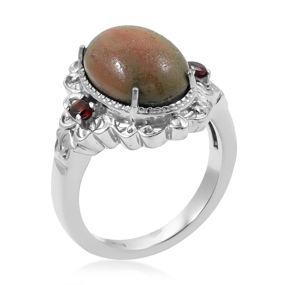 EverTrue Venus Jasper, Mozambique Garnet Ring in Stainless Steel 6.00 ctw (Size 10.0) image number 2