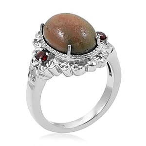 EverTrue Venus Jasper, Mozambique Garnet Ring in Stainless Steel 6.00 ctw (Size 10.0)