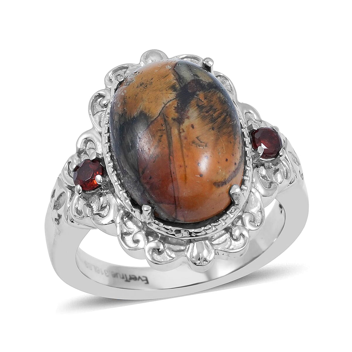 EverTrue Venus Jasper and Mozambique Garnet 6.00 ctw Ring in Stainless Steel (Size 6.0) image number 0