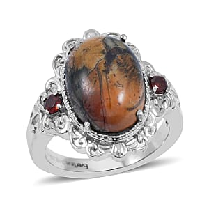 EverTrue Venus Jasper, Mozambique Garnet Ring in Stainless Steel (Size 6.0) 6.00 ctw